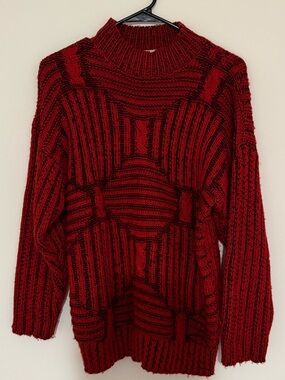 Vintage 80s Red Black Chunky Knit Oversized Sweater